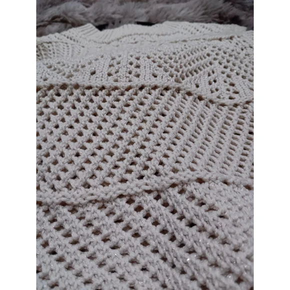 MNG Mango Ecru Open Knit Cotton Poly Blend Sweater Vest - Picture 15 of 16